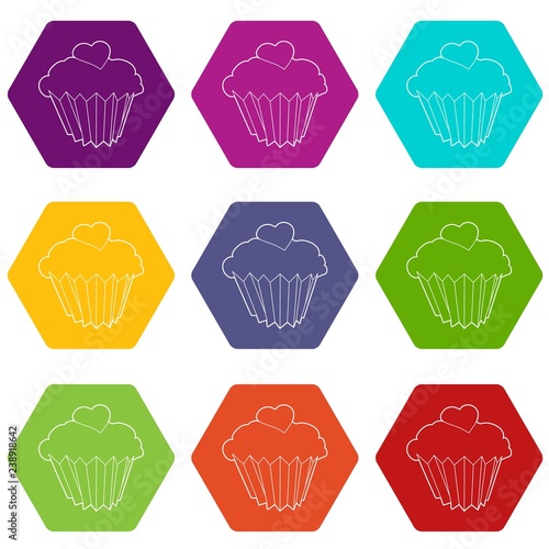 Cupcake icons 9 set coloful isolated on white for web