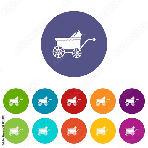 Baby carriage ancient icons color set vector for any web design on white background