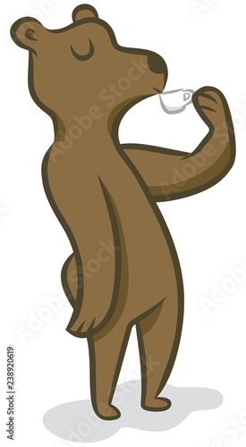 A bear sips a cup of espresso.