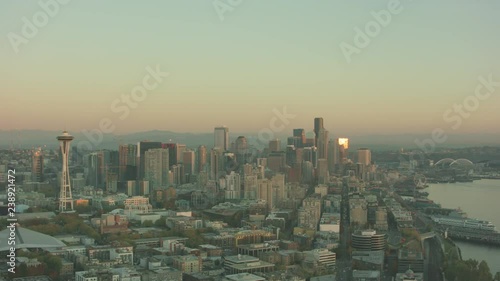 Aerial View Seattle City Washington at Sunset photo