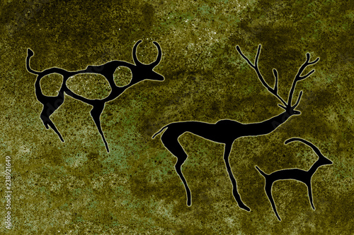 image of ancient animals on the cave wall. history of antiquities, archeology.