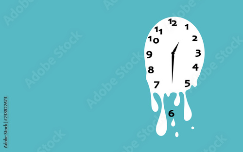 Melting clock flat design vector illustration on green background.