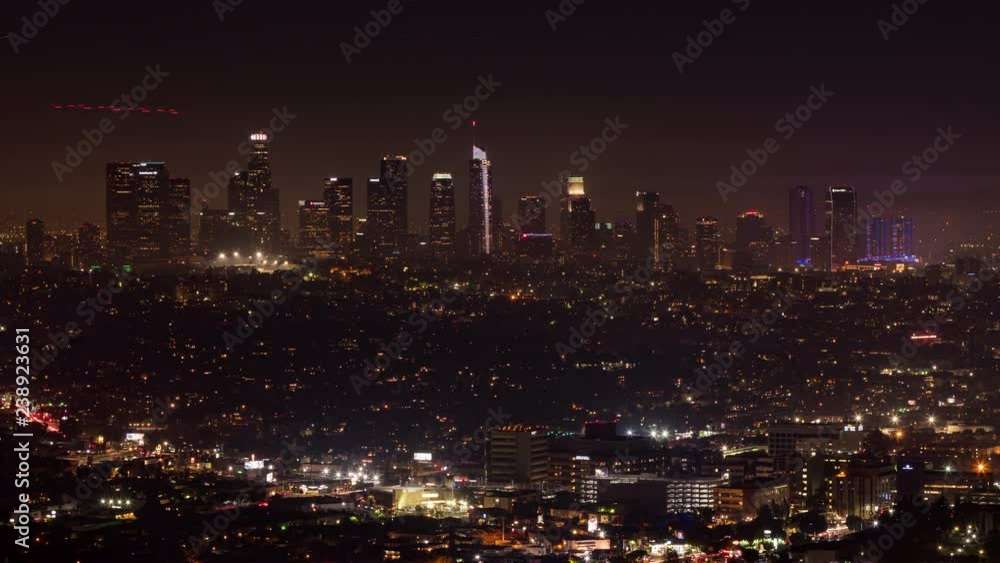 Los Angeles Downtown Skyline Night Time-lapse. a closeup timelapse view of downtown Los Angeles at night Los Angeles Downtown Skyline Night Time-lapse. a closeup timelapse view of downtown Los Angeles at night