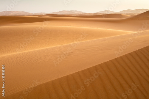 golden hills on the dune waves in desert in Morocco
