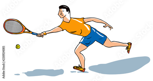 Male tennis player on white background performing a forehand volley. EPS editable lyers.