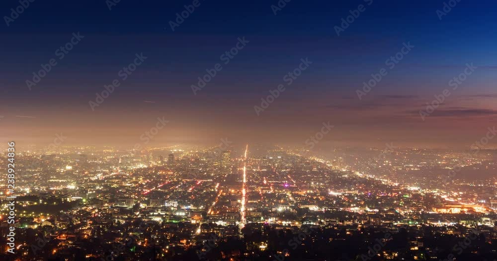 Los Angeles Grid Scenic Sunset Time-lapse View Closeup. a timelapse of Los Angeles at night from the observatory view looking down on the grid of the city Los Angeles Grid Scenic Sunset Time-lapse View Closeup. a timelapse of Los Angeles at night from the observatory view looking down on the grid of the city