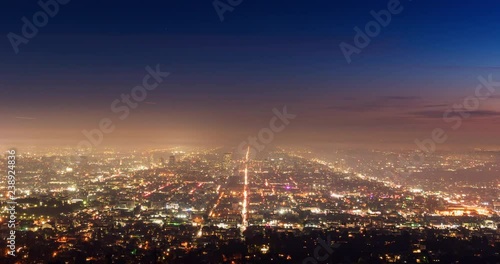Los Angeles Grid Scenic Sunset Time-lapse View Closeup. a timelapse of Los Angeles at night from the observatory view looking down on the grid of the city