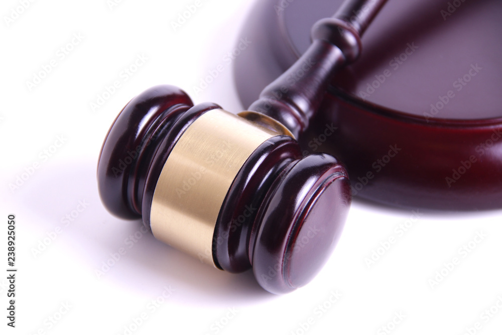 Wooden judge gavel isolated on white background