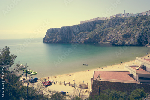 The incredible seascaping view of beach with blue sea in morocco in summer
