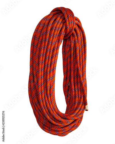 Red climbing rope on the white background