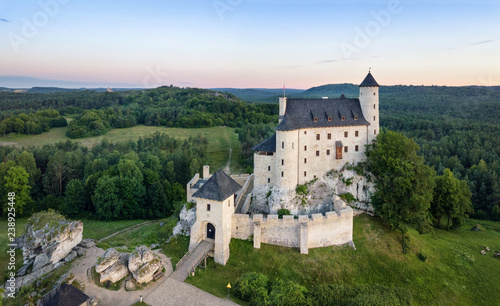 Aerial view of Bobolice Castle - 14th-century royal castle in the village of Bobolice  Polish Jura  Poland