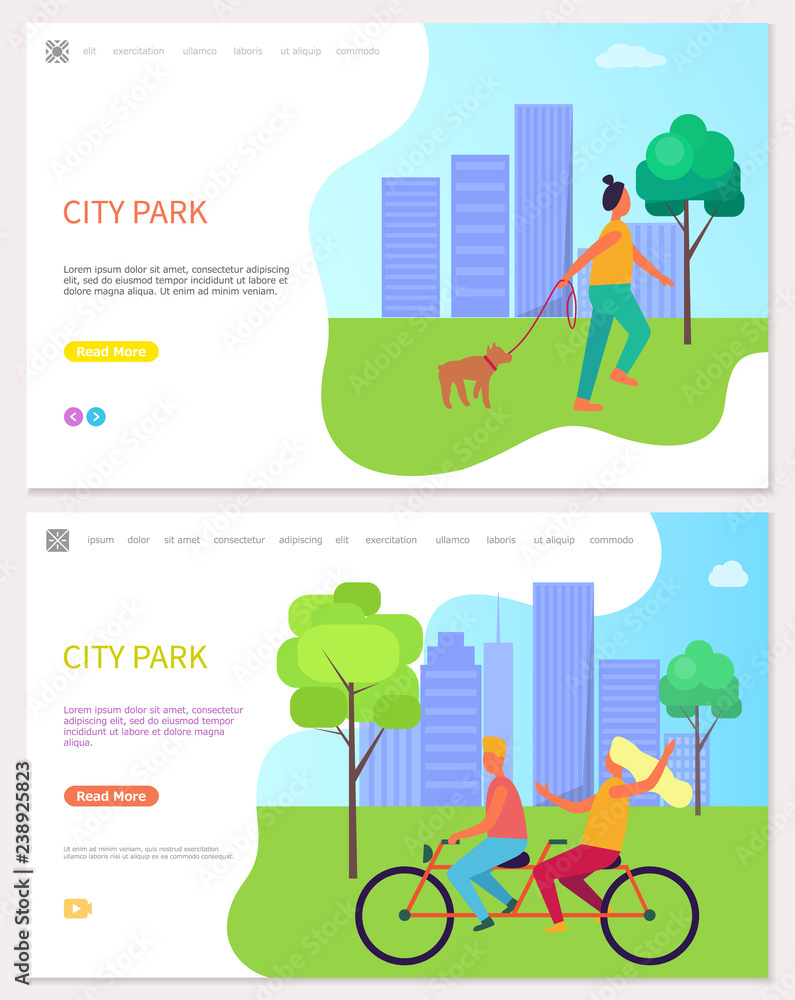 Cheerful People Walking in the City Park Vector Cheerful People Walking in the City Park Vector