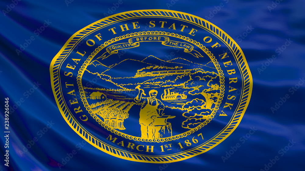 Nebraska flag. Waving flag of Nebraska state, United States of America