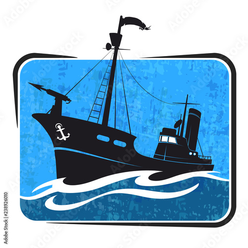 Whaler in the sea on blue waves