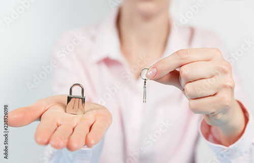 Padlock on the hand metal lock