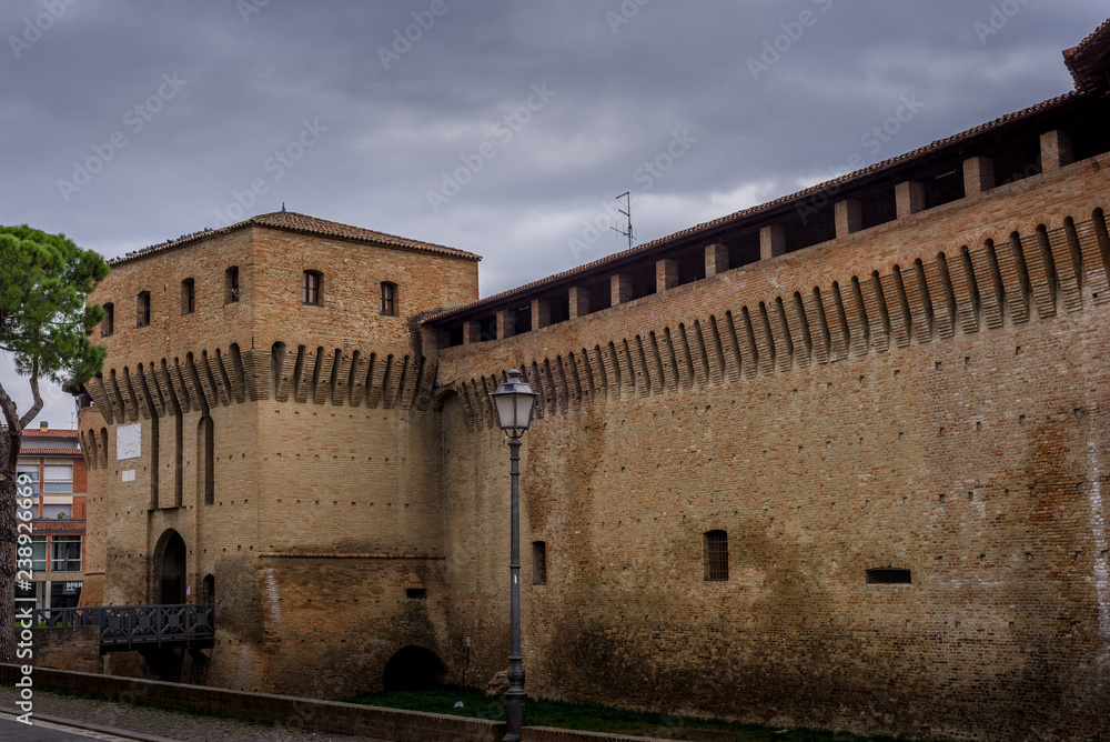 View of the Rocca or fortress of Forlimpopoli, small medieval Italian town in Forli Cesena province, in Emilia Romagna Italy. 