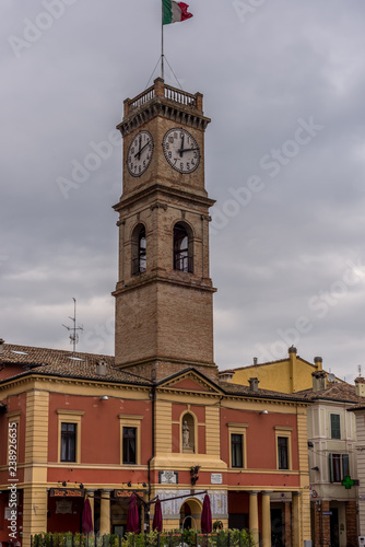 View of the citi hall of Forlimpopoli, small medieval Italian town in Forli Cesena province, in Emilia Romagna Italy. 