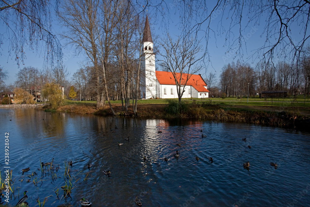 Sigulda, Latvia. Lutheran Church of St. Berthold in early autumn.