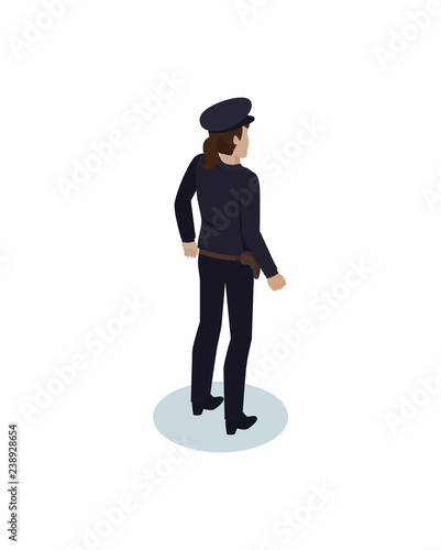 Isometric Policewoman in Overall and Gun Holster