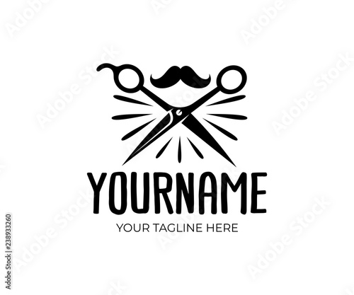 Barber shop, scissors and mustache, retro and vintage style, logo design. Hair salon and fashion, vector design and illustration