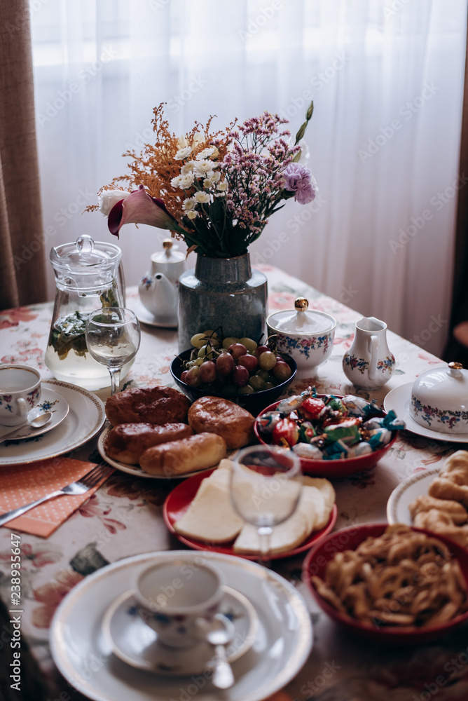 still life with flowers and cup of coffee