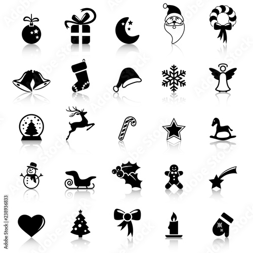 collection christmas icons with reflection