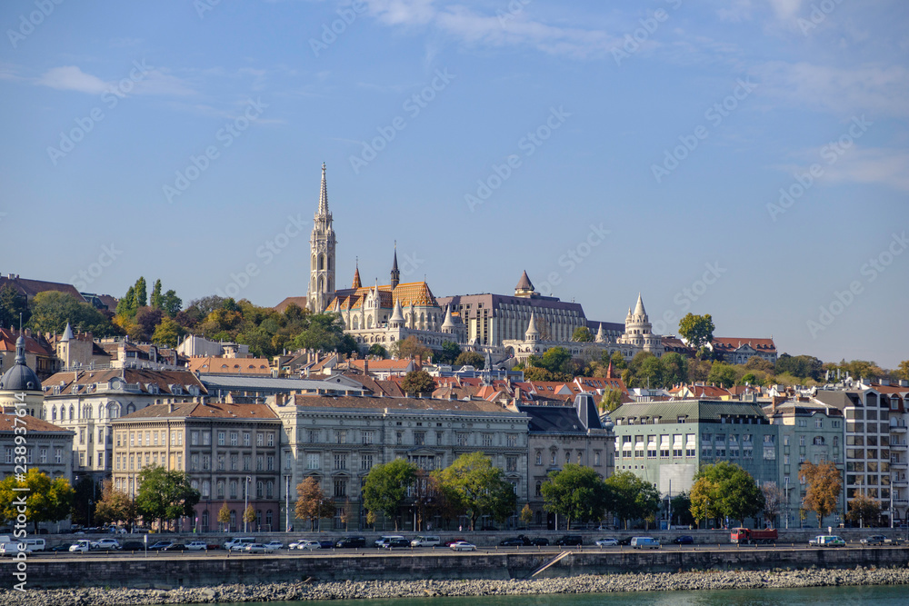 Scenic view of Fisherman's Bastion on bank of river Danube in the historic center of capital of Hungary Budapest