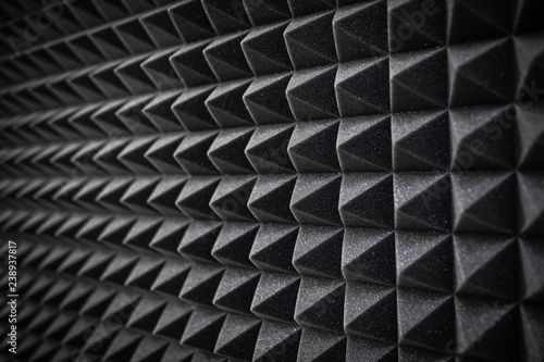 Foam soundproofing coating close-up. Recording studio details