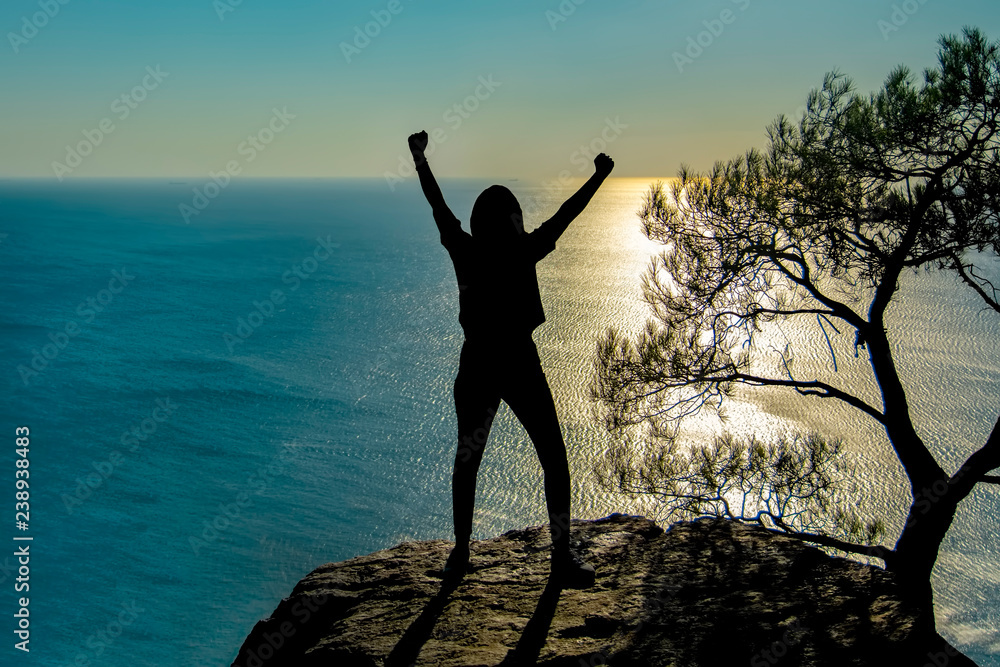 Fototapeta premium Women silhouette at sunset - Stock Image