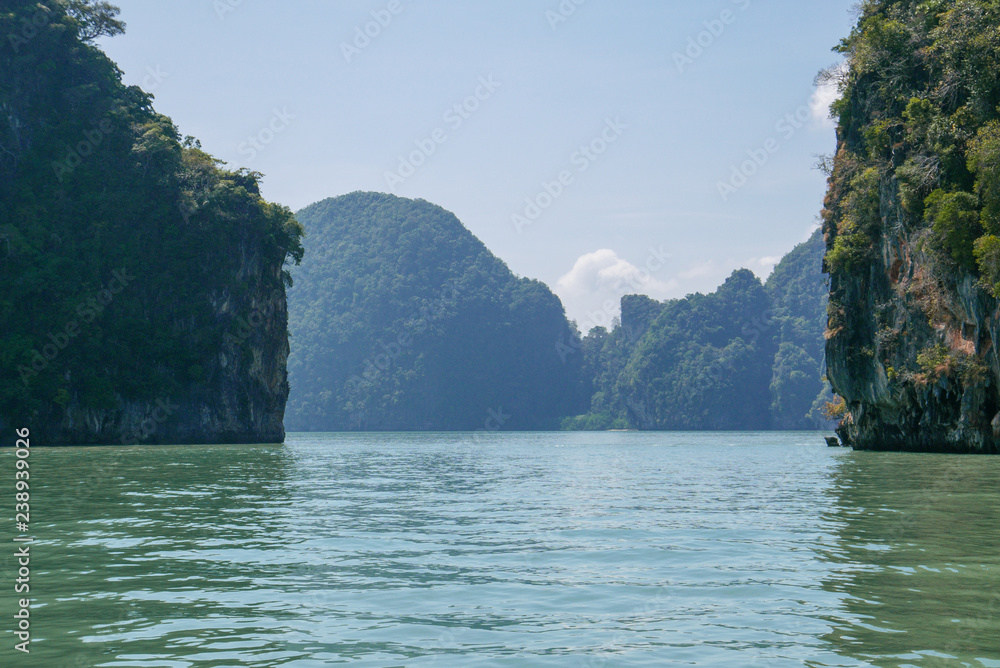 Tropical sea, sky & mountain in summer in Thailand, Phang Nga bay national park for vacation, summer, holiday concept