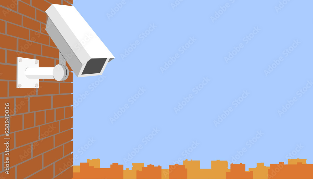 Surveillance camera. Vector. Outer surveillance camera high on the wall