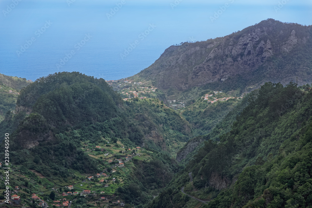 Aerial view at hills in Faial county on Portuguese island of Madeira