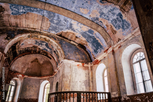 Inside Interior of an old Abandoned Church in Latvia, Galgauska - light Shining Through the Windows