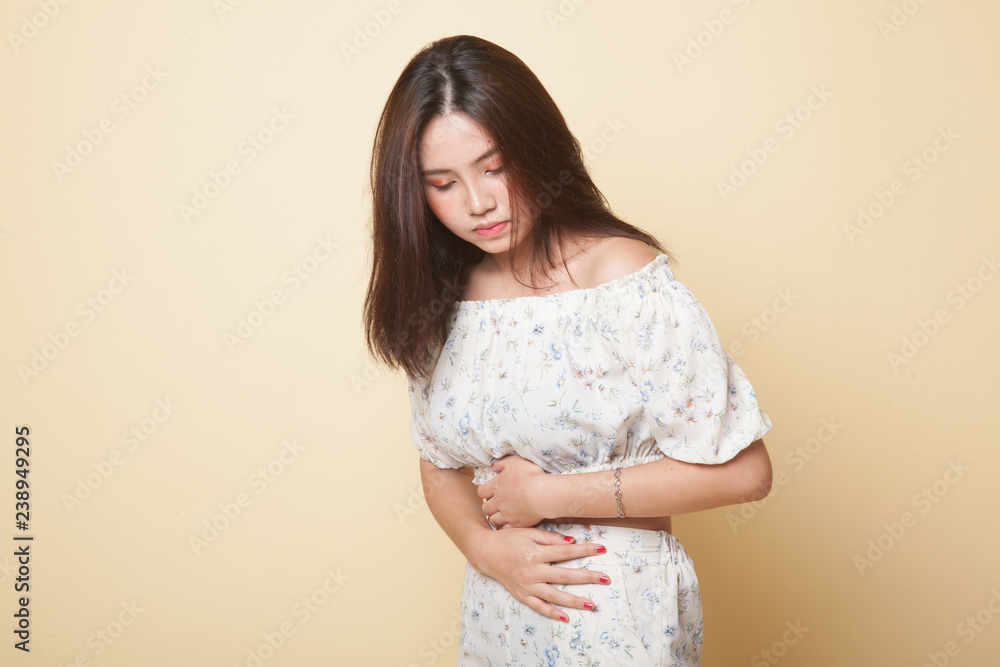 Young Asian woman got stomachache. Young Asian woman got stomachache.