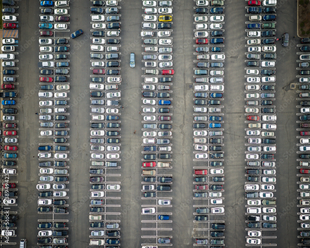 Aerial of Parked Cars in Front of Mall