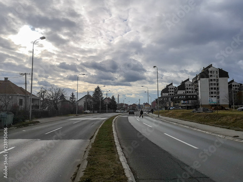 Streets of town, cloudy day. Kragujevac town in central Serbia