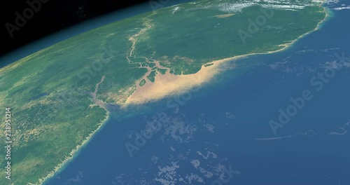 Delta and river mouth of Amazon river in Brazil, aerial view from outer space of earth planet