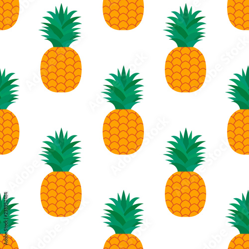 Pineapple on white background. Vector Seamless pattern.