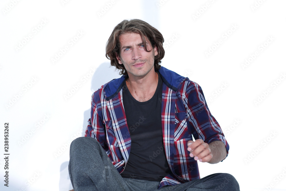 modern young man thinks.isolated on white.