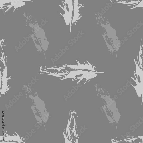 Vector Gray Grunge bird feathers seamless pattern