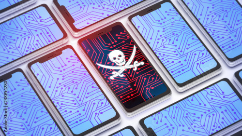 Foto 3d illustration of hacked smartphone isometric B