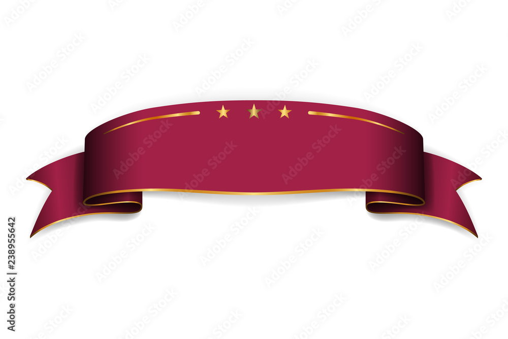 Vinous ribbon banner. Satin blank. Design label scroll ribbon bow blank element isolated on white background. Empty banner template for greeting, advertising, decoration. Vector illustration Vinous ribbon banner. Satin blank. Design label scroll ribbon bow blank element isolated on white background. Empty banner template for greeting, advertising, decoration. Vector illustration