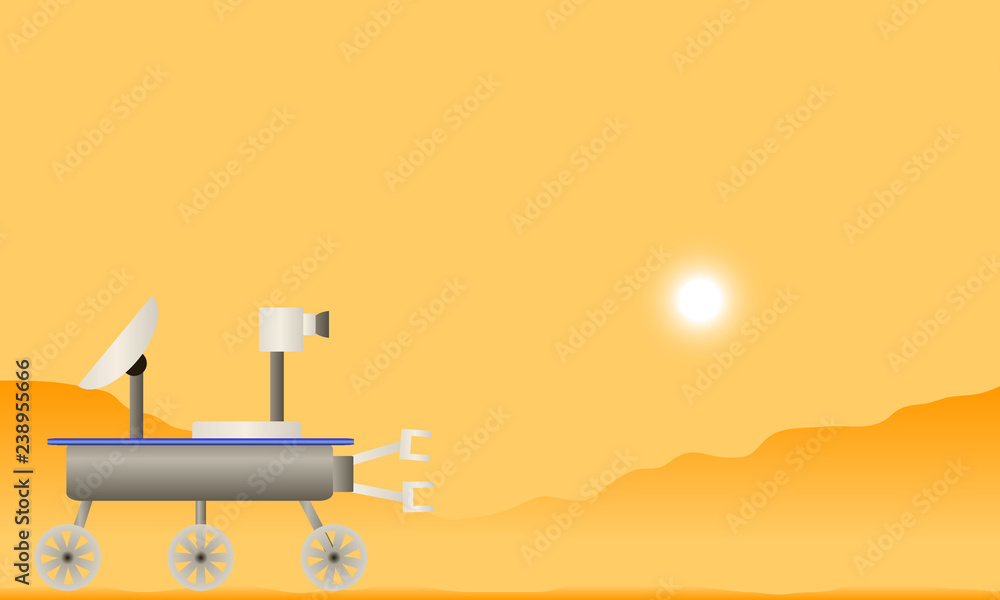 Martian landscape with space rover. - obrazy, fototapety, plakaty 