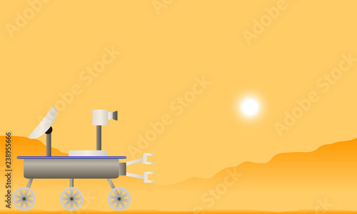Martian landscape with space rover.