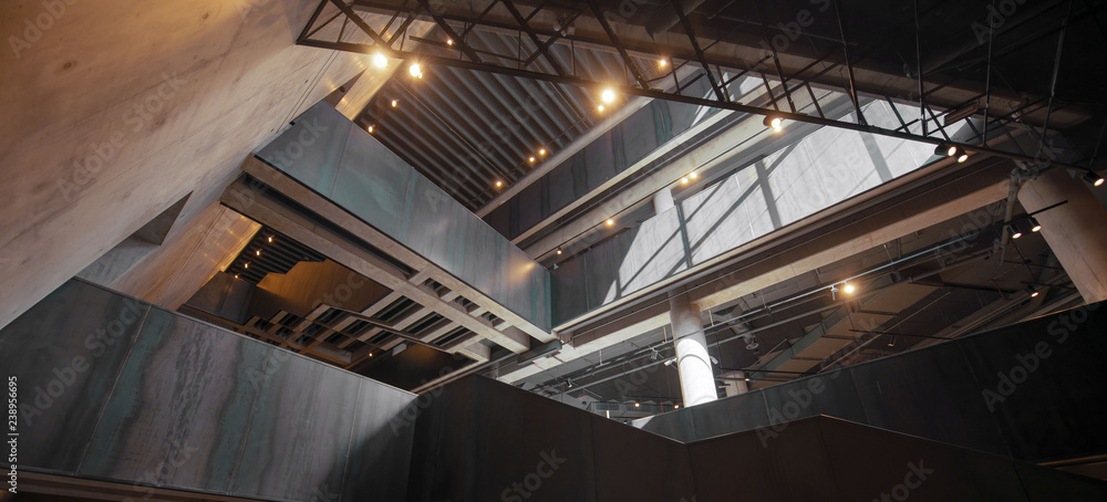 Obraz premium high-tech technology in building decoration and construction wooden design play of light and shadow