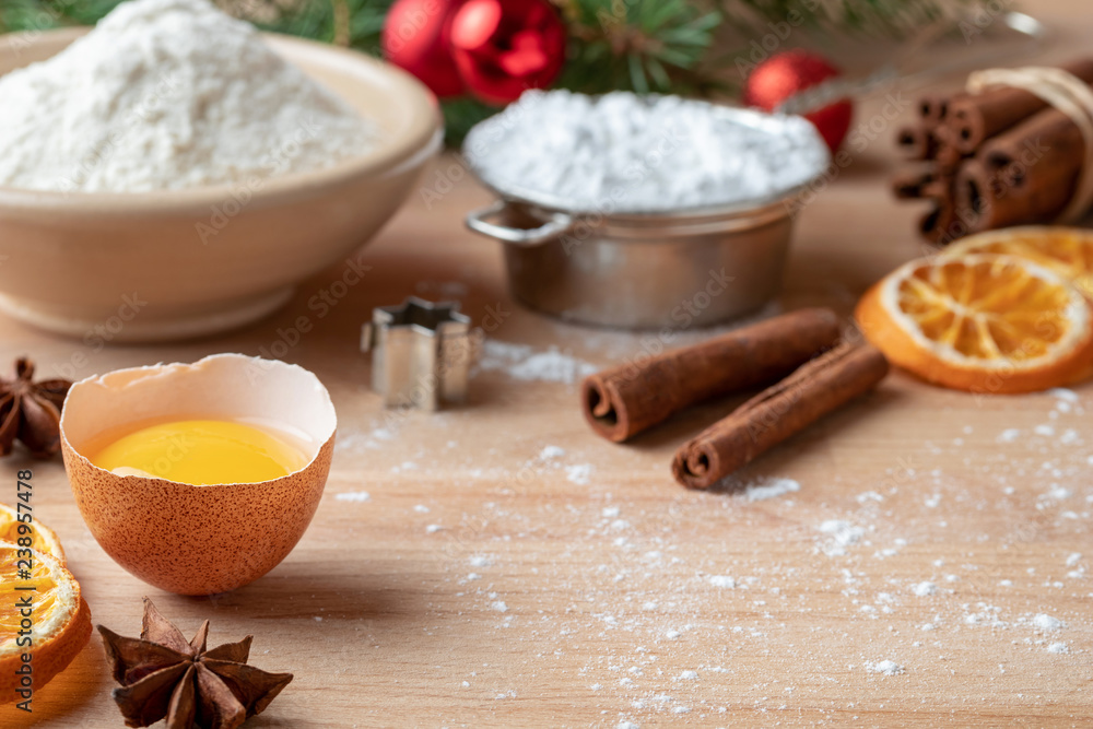 Ingredients for Christmas baking with copy space Ingredients for Christmas baking with copy space