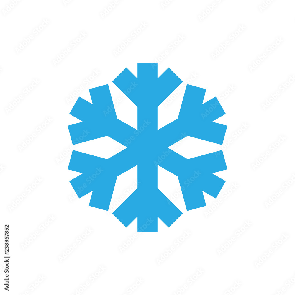 Snowflake icon. Blue silhouette snow flake sign, isolated on white background. Flat design. Symbol of winter, frozen, Christmas, New Year holiday. Graphic element decoration. Vector illustration Snowflake icon. Blue silhouette snow flake sign, isolated on white background. Flat design. Symbol of winter, frozen, Christmas, New Year holiday. Graphic element decoration. Vector illustration