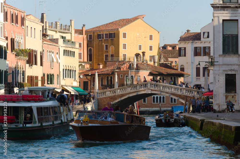 Grand canal in boats in Venice
