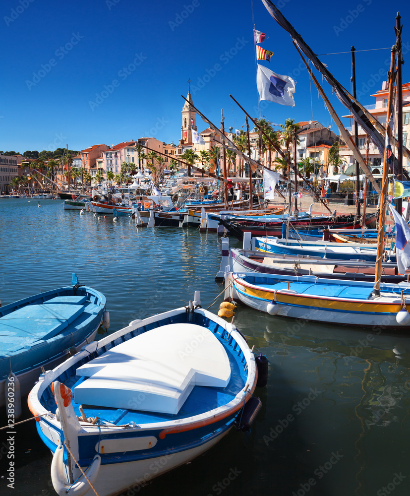 Sanary harbor on the Cote d'Azur in the south of France