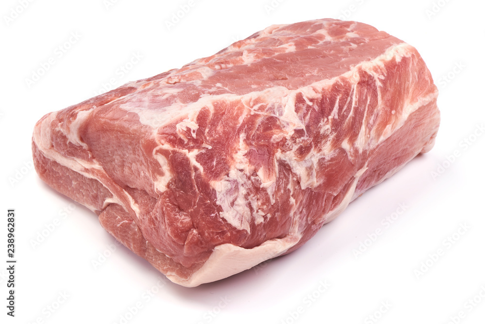 Raw Pork Neck, isolated on white background. Close-up